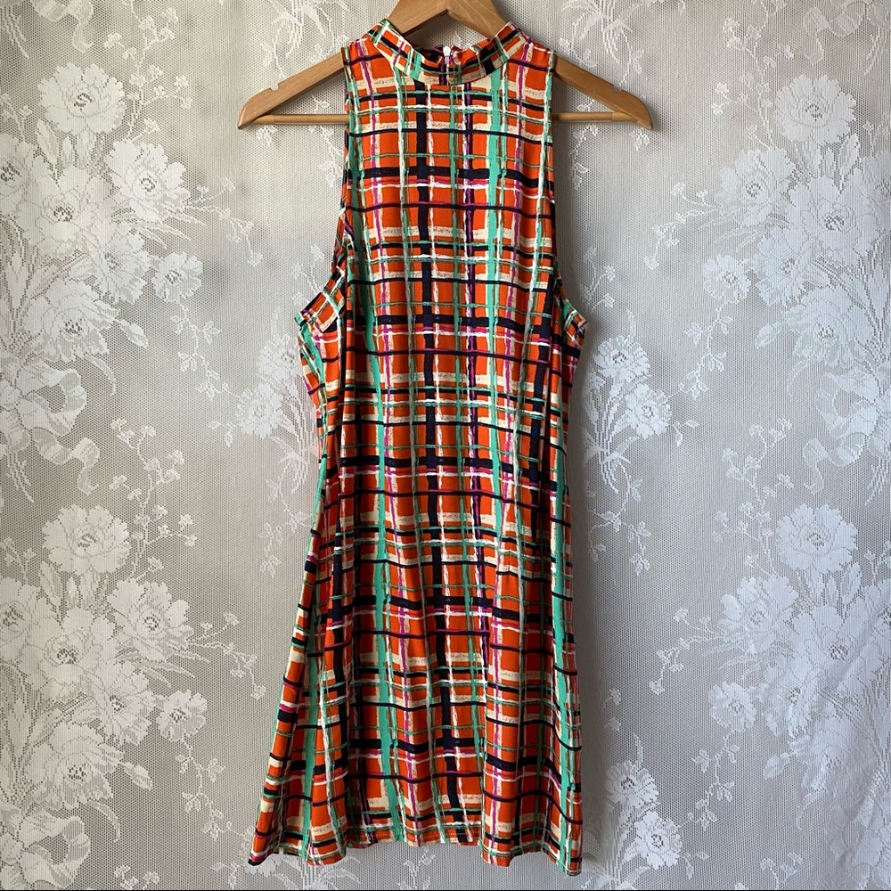 ASOS Orange Plaid Mod Sheath Dress Sleeveless 6